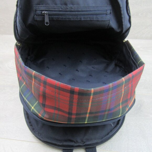 Polo Ralph Lauren Polo Bear Red Navy Plaid Check Backpack School Travel - Picture 15 of 16